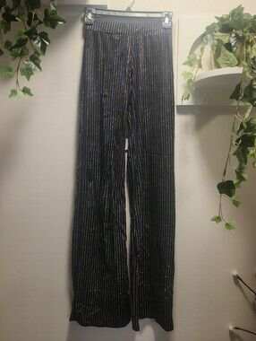 Black Sparkle Pinstripe Stretch Wide-Leg Pants